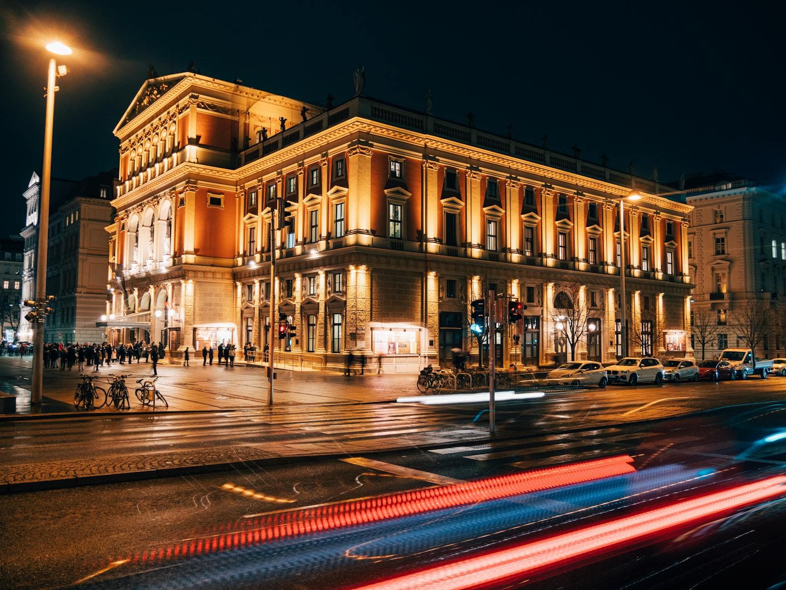 The Musikverein illuminated at night in Vienna