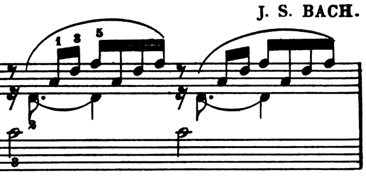 Second bar continues the same clefs and metre, with the C–D–A–D–F pattern